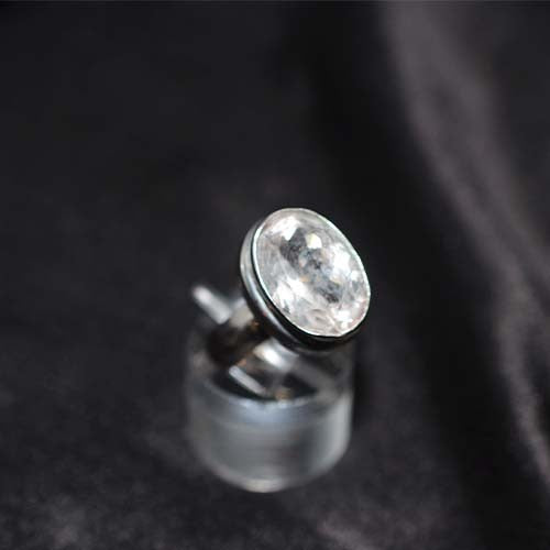 925 Sterling Silver White Topaz Bezel Oval Ring