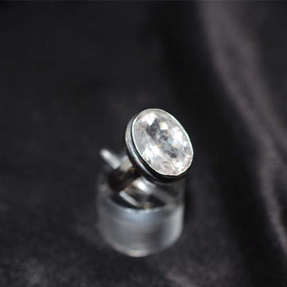 925 Sterling Silver White Topaz Bezel Oval Ring