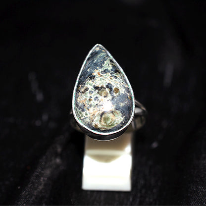 925 Sterling Silver Orbicular Rhyolite Teardrop Ring