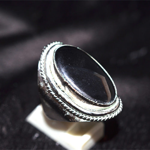925 Sterling Silver Oval Black Onyx Turkish Ring with Rope Detail
