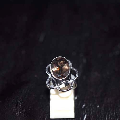 925 Sterling Silver Smoky Quartz Oval Modern Design Ring