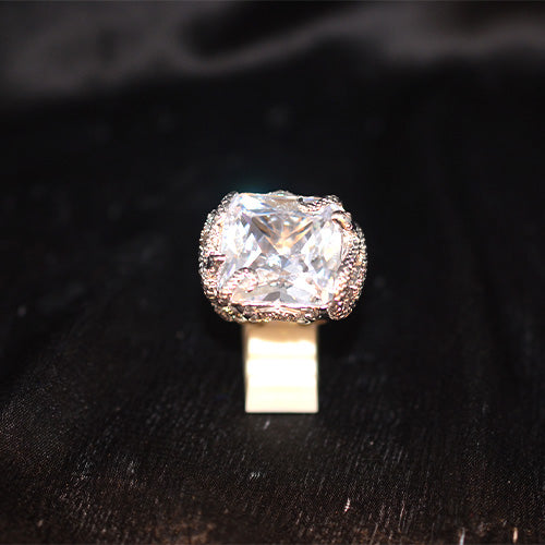 925 Sterling Silver Large Cushion Cut White Zircon Statement Ring