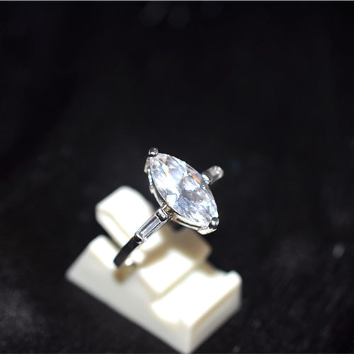 925 Sterling Silver White CZ Marquise Solitaire Ring