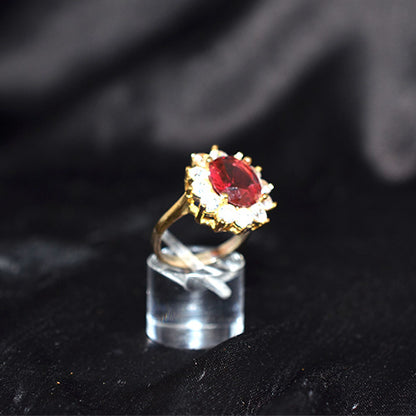 6 Carat Gold Plated Red Crystal Floral Halo Ring