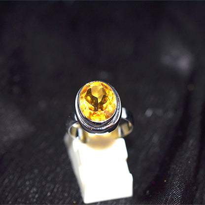 925 Sterling Silver Citrine Oval Bezel Ring