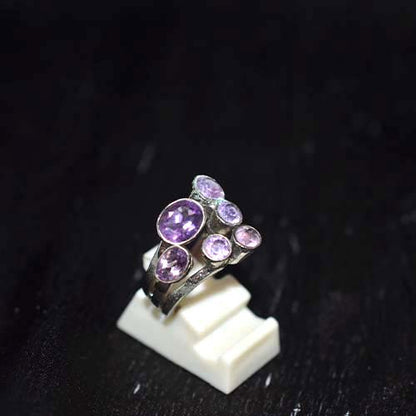 925 Sterling Silver Purple Gemstone Multi Size Cluster Ring