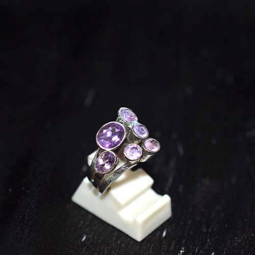 925 Sterling Silver Purple Gemstone Multi Size Cluster Ring