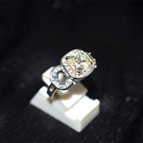 925 Sterling Silver Turkish White CZ Cushion Halo Motif Ring