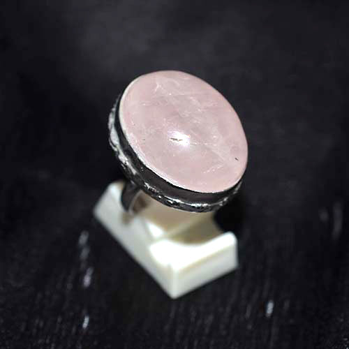 925 Sterling Silver Rose Quartz Round Statement Ring