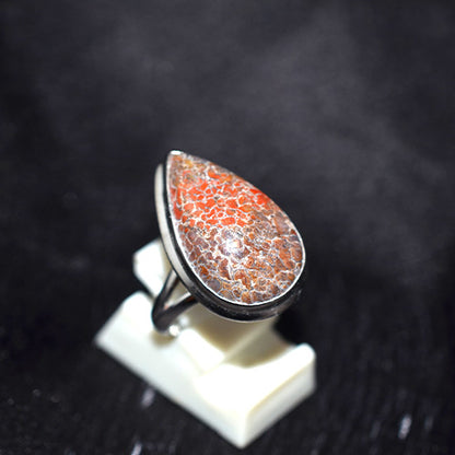 925 Sterling Silver Teardrop Dinosaur Bone Ring