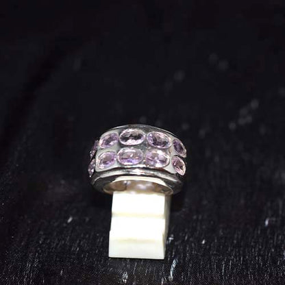 925 Sterling Silver Light Purple Gemstone Double Row Ring