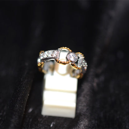 925 Sterling Silver Two-Tone Cubic Zirconia Link Design Ring