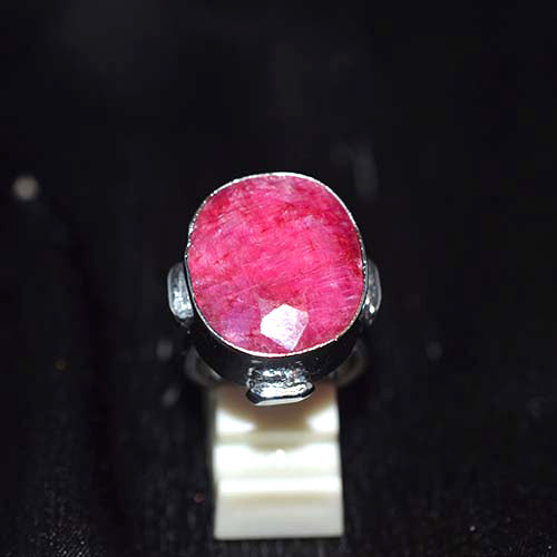 925 Sterling Silver Faceted Oval Ruby Ornate Setting Ring
