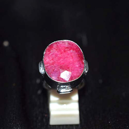 925 Sterling Silver Faceted Oval Ruby Ornate Setting Ring