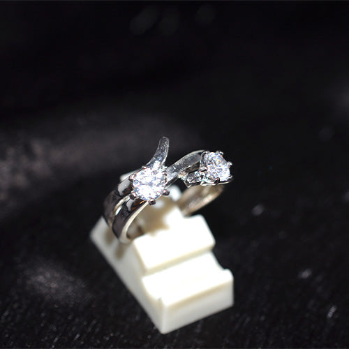 925 Sterling Silver Turkish White CZ Double Stone Bypass Ring