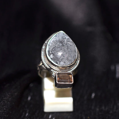 925 Sterling Silver Oval Speckled Jasper and Smoky Quartz Ring