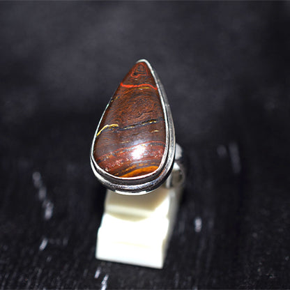 925 Sterling Silver Teardrop Tiger Iron Ring