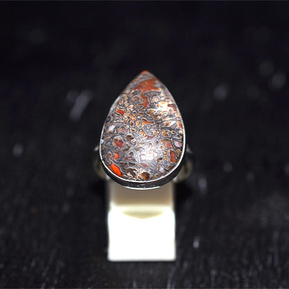925 Sterling Silver Red Lace Jasper Teardrop Ring