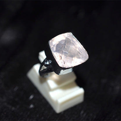 925 Sterling Silver Cushion Rose Quartz Ring