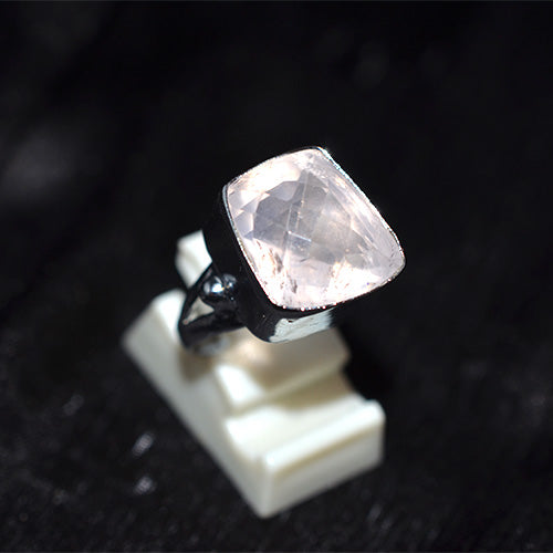 925 Sterling Silver Cushion Rose Quartz Ring