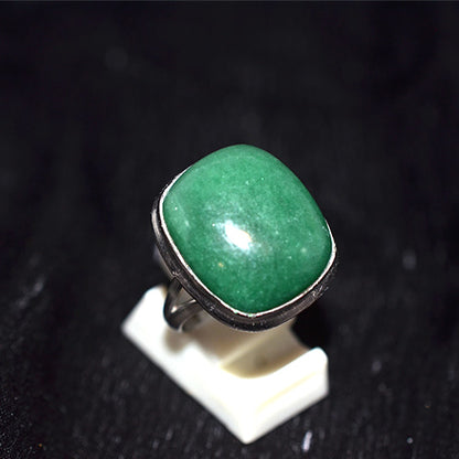 925 Sterling Silver Green Aventurine Cushion Cut Ring