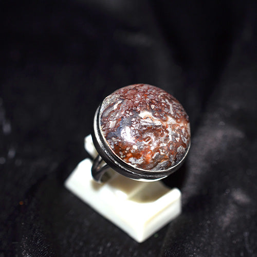 925 Sterling Silver Red Orbicular Jasper Round Ring