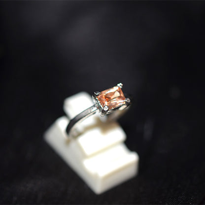 925 Sterling Silver Champagne Cubic Zirconia Princess Ring