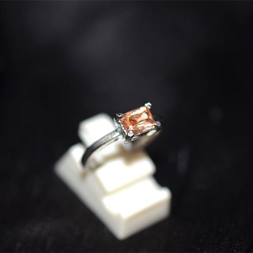 925 Sterling Silver Champagne Cubic Zirconia Princess Ring