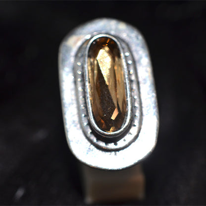 925 Sterling Silver Elongated Smoky Quartz Shield Turkish Ring