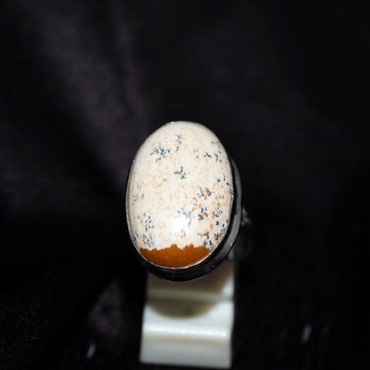 925 Sterling Silver Oval Dendritic Agate Ring