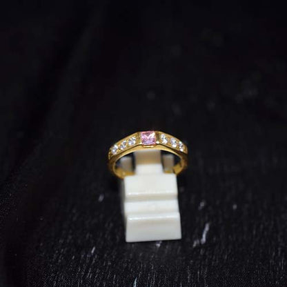 6 Carat Gold Plated Pink and White Accent Band Ring