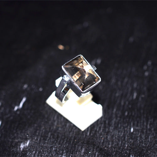 925 Sterling Silver Smoky Quartz Rectangle Ring