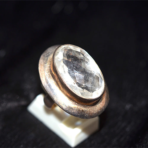925 Sterling Silver Turkish Rock Crystal Faceted Oval Ring