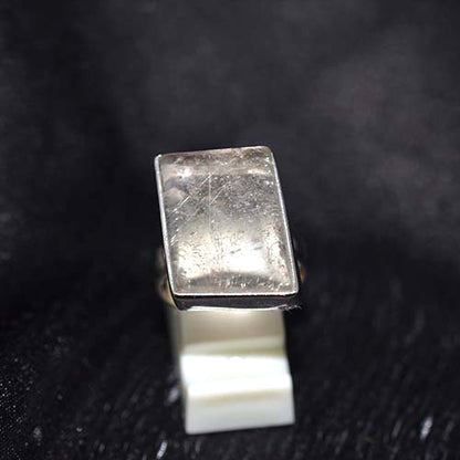 925 Sterling Silver Rutilated Quartz Wide Rectangle Ring