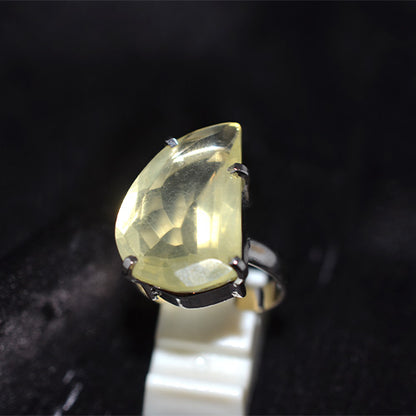 925 Sterling Silver Half Moon Lemon Quartz Contemporary Ring