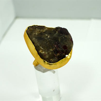 6 Carat Gold Plated Raw Black Tourmaline Statement Ring