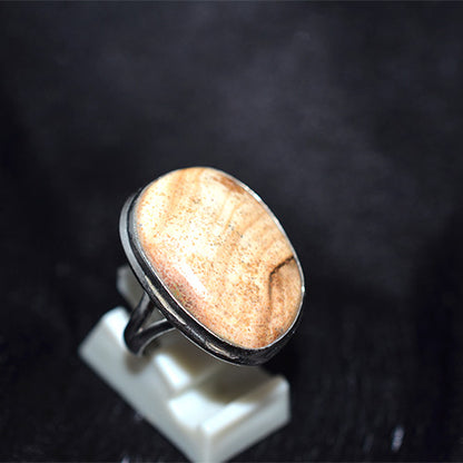 925 Sterling Silver Oval Picture Jasper Ring with Split Shank
