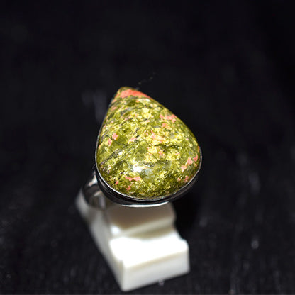 925 Sterling Silver Unakite Teardrop Ring