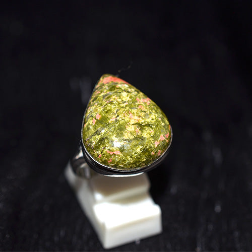 925 Sterling Silver Unakite Teardrop Ring
