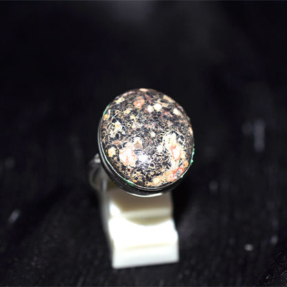 925 Sterling Silver Oval Fossil Coral Pattern Ring