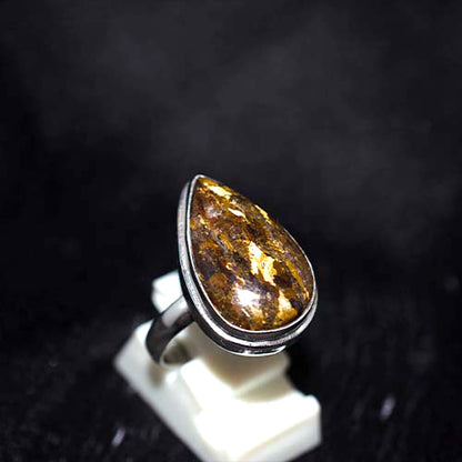 925 Sterling Silver Golden Jasper Pear Ring