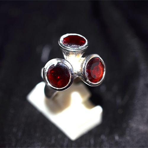 925 Sterling Silver Garnet Trinity Bezel Set Ring