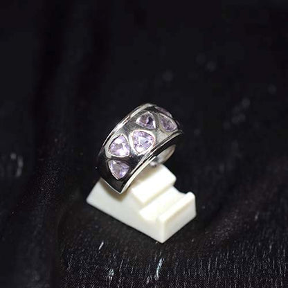 925 Sterling Silver Light Purple Gemstone Trillion Pattern Ring