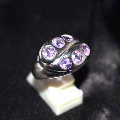 925 Sterling Silver Amethyst Coffee Bean Motif Ring