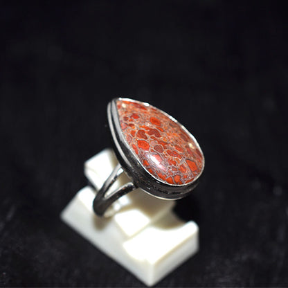 925 Sterling Silver Dinosaur Bone Teardrop Ring