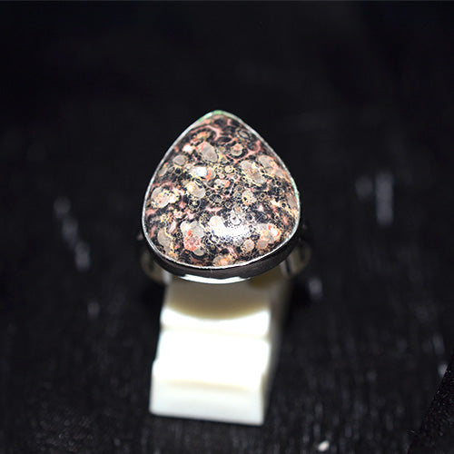 925 Sterling Silver Teardrop Fossil Coral Pattern Ring