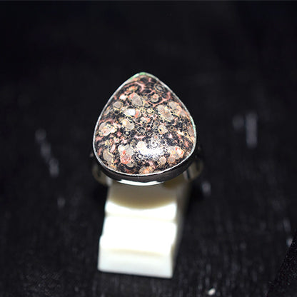925 Sterling Silver Teardrop Fossil Coral Pattern Ring