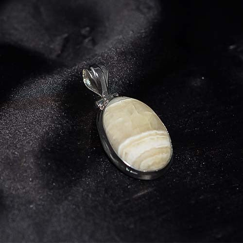 925 Sterling Silver Banded Calcite Oval Pendant