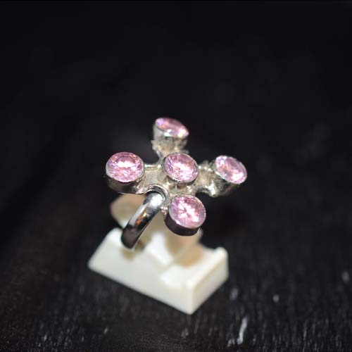 925 Sterling Silver Pink Cubic Zirconia Flower Burst Ring