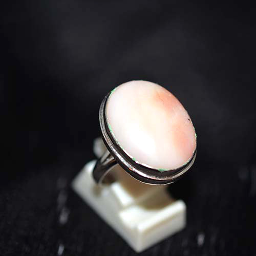 925 Sterling Silver Pink Opal Double Bezel Oval Ring
